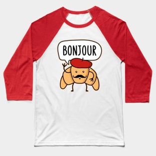 Bonjour Kawaii Croissant with a Mustache and Beret Hat Baseball T-Shirt